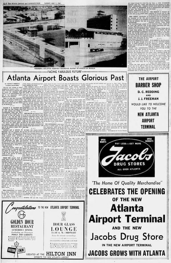 The Atlanta Journal and Constitution on May 7, 1961 heralded the "striking" Atlanta Airport terminal as "finest in world." (AJC Archives)
