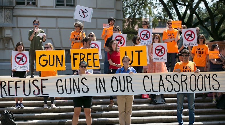 Nationwide, students are protesting campaigns to open college campuses to firearms. (AJC file)