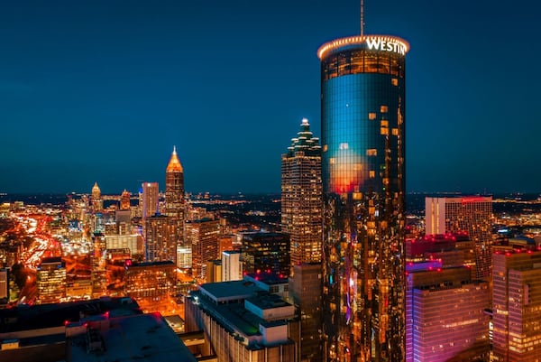 Westin Peachtree Plaza Atlanta was designed and built by John Portman. It is well known for its revolving Sundial restaurant. (Courtesy of Portman Holdings)
