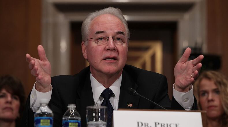 U.S. Rep. Tom Price, R-Roswell, testifies Wednesday during a Senate hearing on his nomination to become secretary of health and human services. Price, a leading critic of the Affordable Care Act, faced questions about his health care stock purchases before introducing legislation that would benefit the companies. (Photo by Alex Wong/Getty Images)