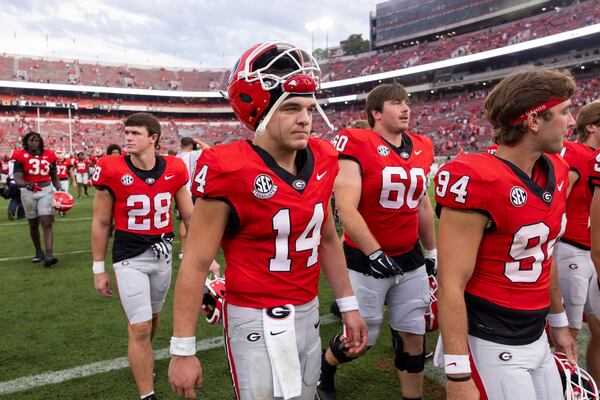 Georgia quarterback Gunner Stockton (14) after a win over Austin Peay.