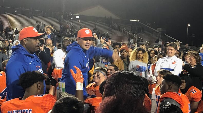 Parkview coach Eric Godfree address his team after the 35-17 win over Archer.