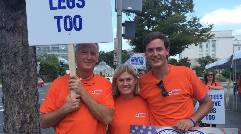 Atlanta's Jordan Thomas (right) went to Washington this week with his parents, Dr. Vic Thomas and Dr. Lizbeth Kennedy Thomas, to protest a proposed Medicare change for prosthetics.