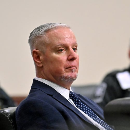 Colin Gray, the father of Apalachee High School shooting suspect Colt Gray, listens during his trial, Friday, Feb. 27, 2026, at the Barrow County Courthouse in Winder, Ga. (Hyosub Shin/Atlanta Journal-Constitution via AP)