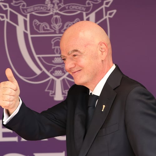 FIFA President Gianni Infantino arrives for the inauguration of Colombia's new president Abelardo de la Espriella in Cali, Colombia, Friday, Aug. 7, 2026. (AP Photo/Santiago Saldarriaga)
