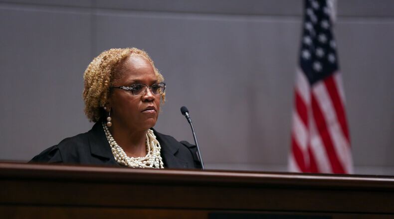 Fulton County Commissioner Khadijah Abdur-Rahman listens during a meeting at the Fulton County government building in Atlanta, Georgia, on Wednesday, May 5, 2021. (Rebecca Wright for The Atlanta Journal-Constitution)