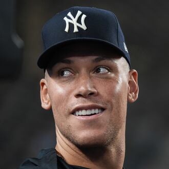 New York Yankees' Aaron Judge smiles towards fans during a baseball game against the Houston Astros, Wednesday, Aug. 26, 2026, in New York. (AP Photo/Ryan Murphy)