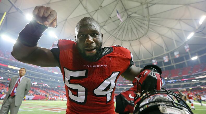 Fomer Falcons linebacker Stephen Nicholas was hired by the Tampa Buccaneers on Feb. 21. (CURTIS COMPTON / CCOMPTON@AJC.COM)
