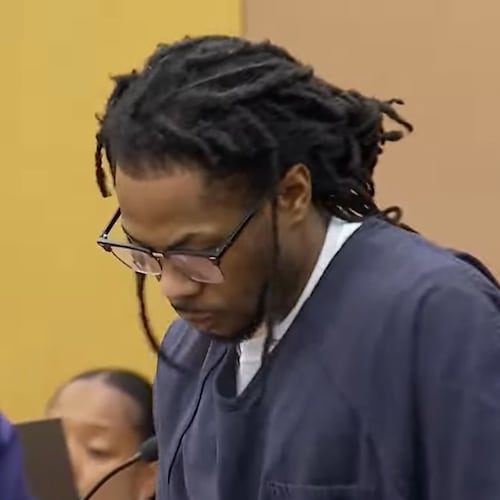 Atlanta rapper Cash Out was sentenced to life in prison after being found guilty of RICO and sex trafficking charges. (Courtesy of Fox 5 Atlanta Livestream/YouTube)