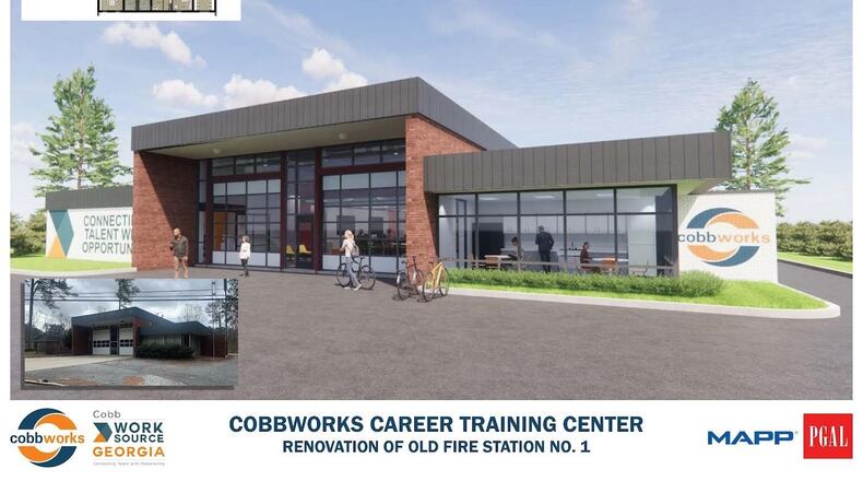 A new workforce development center is underway in Mableton, as shown in this rendering. CobbWorks is renovating an old fire station into a career center to provide resources to job seekers. Provided by CobbWorks