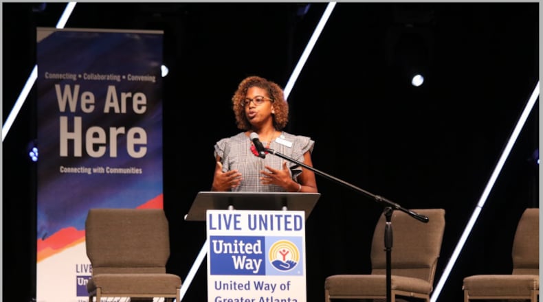 Ginneh Baugh addresses the Gwinnett State of the Children. File photo
