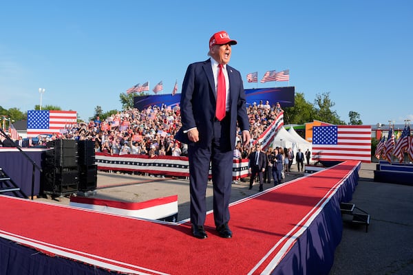 President Donald Trump arrives to speak at a rally at the Iowa State Fairgrounds, Thursday, July 3, 2025, in Des Moines, Iowa. (AP Photo/Alex Brandon)