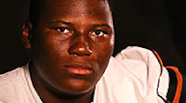 Lanier High School defensive tackle Derrick Brown. (Curtis Compton / ccompton@ajc.com)