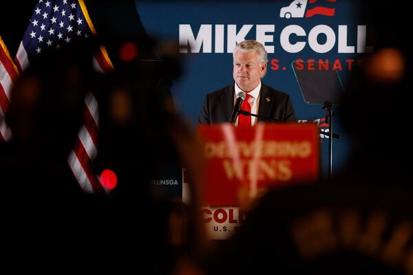 U.S. Rep. Mike Collins speaks to supporters after his victory in the U.S. Senate runoff election last month. (Miguel Martinez/AJC)
