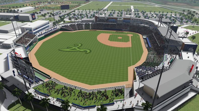 An architectural rendering of the Braves’ new spring-training stadium in North Port, Fla.