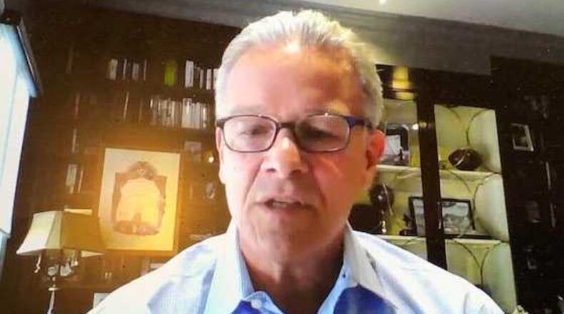 Steve Cannon, CEO of Arthur Blank’s group of businesses, speaks during a digital conference on cashless stadiums Friday.