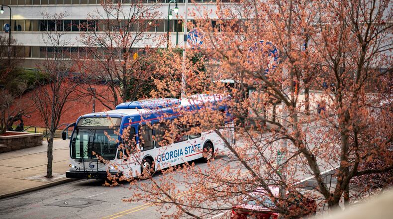 Georgia State University's diesel buses, pictured here, will be replaced with electric ones thanks to a federal grant. Photo courtesy of Georgia State University