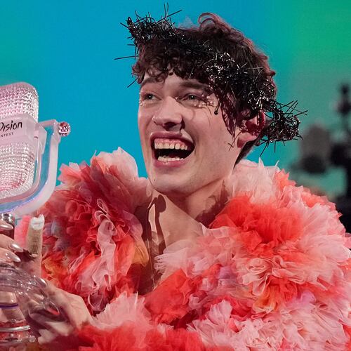 FILE - Nemo of Switzerland, celebrates after winning the Grand Final of the Eurovision Song Contest in Malmo, Sweden, on May 12, 2024. (AP Photo/Martin Meissner, File)