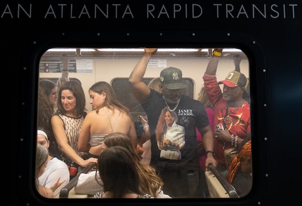 Fans pack a MARTA train at Five Points while heading to the Taylor Swift and Janet Jackson concerts in downtown Atlanta in 2023. There were no reported lengthy delays around those concerts, but many issues plagued riders after the Shakira concert last month at State Farm Arena. (Ben Gray for the AJC)