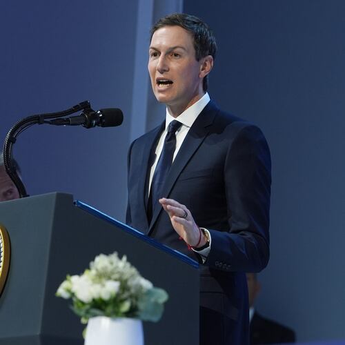 Jared Kushner speaks after the signing of a Board of Peace charter during the Annual Meeting of the World Economic Forum in Davos, Switzerland, Thursday, Jan. 22, 2026. (AP Photo/Evan Vucci)