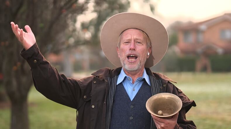 In this image taken from video, Joseph McGrail-Bateup demonstrates his loud voice in Canberra, Australia, Tuesday, June 23, 2026, after he was been recognized by Guinness World Records as the world's loudest person. (Australian Broadcasting Corp. via AP)