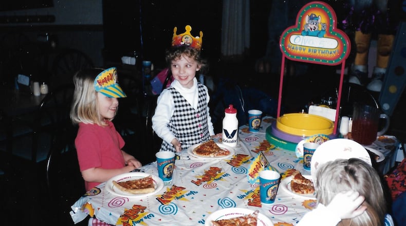 Pizza frequently was on the menu at the King children’s birthday parties, including Olivia’s fifth birthday at Chuck E. Cheese. (Courtesy of the King family)