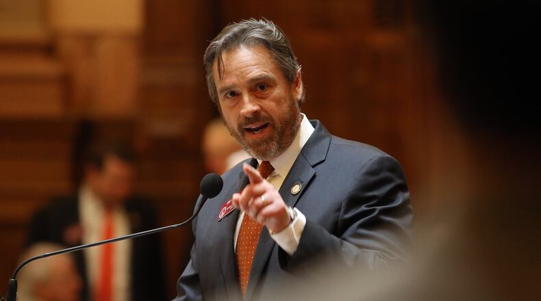 Rep. Greg Morris (R-Vidalia) talks about the bill he sponsored to allow for drug testing of food stamp recipients Monday evening March 3, 2014 as crossover day stretches into the night. Crossover day is generally the last day for a bill to pass out of the chamber where it originated and still be considered by the other chamber before the end of the Legislative session. BEN GRAY / BGRAY@AJC.COM