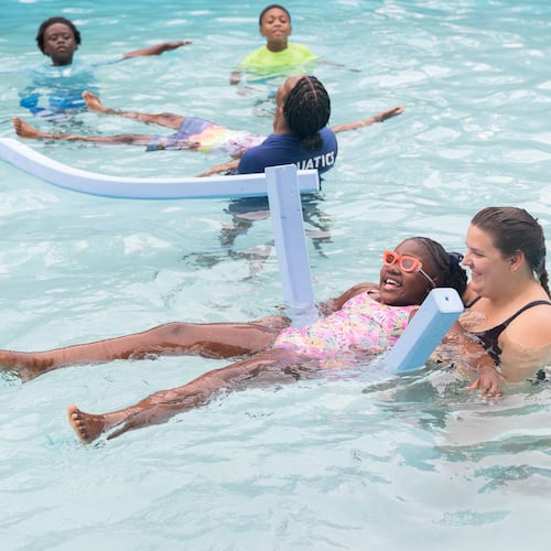 The YMCA of Metro Atlanta and the Atlanta Water Safety Coalition hosted a swim lesson for students from The Boyce L. Ansley School at the Governor’s Mansion on Monday, Aug. 11, 2025, in recognition of Drowning Impact Awareness Month. (Courtesy of the YMCA of Metro Atlanta)