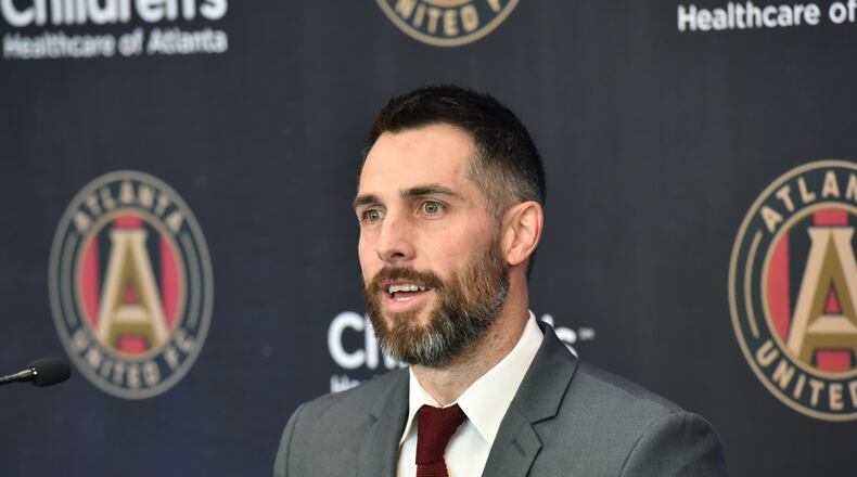 January 25, 2019 Marietta - Vice President and Technical Director Carlos Bocanegra speaks during a press conference at the Childrenâs Healthcare of Atlanta Training Ground in Marietta on Friday, January 25, 2019. Atlanta United introduced Gonzalo âPityâ Martinez to the media on Friday during a formal press conference at the Childrenâs Healthcare of Atlanta Training Ground. The attacking midfielder was a key part of River Plateâs run to the 2018 Copa Libertadores title, South Americaâs top international club competition, and scored the final goal in River Plateâs 3-1 victory in Leg 2 against rivals Boca Juniors to win the final 5-3 on aggregate on Dec. 10. HYOSUB SHIN / HSHIN@AJC.COM
