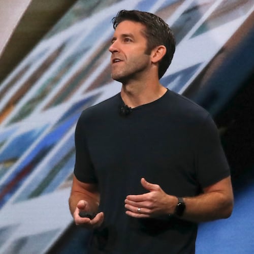 FILE - John Ternus, Apple's V.P. of Hardware Engineering, discuss the latest development for the iPad Pro during an event to announce new products Tuesday Oct. 30, 2018, in the Brooklyn borough of New York. (AP Photo/Bebeto Matthews, File)