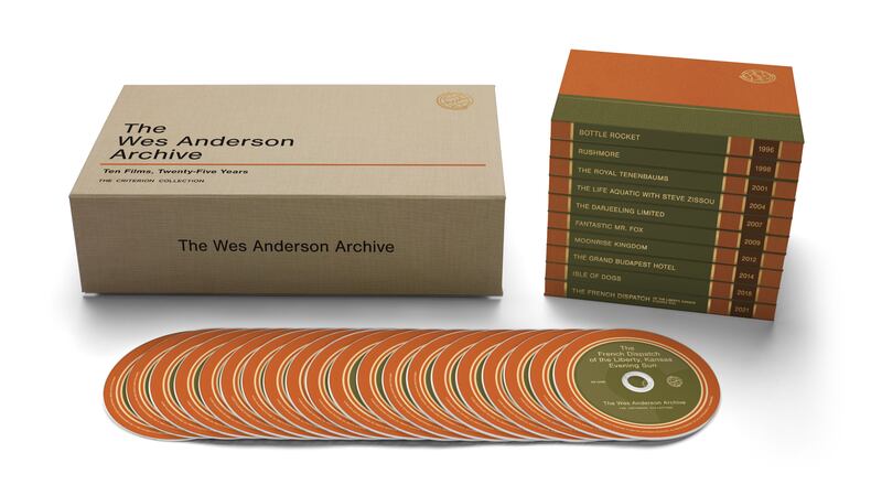 This product image released by Criterion shows "The Wes Anderson Archive," a box set of ten films by the filmmaker. (Criterion via AP)