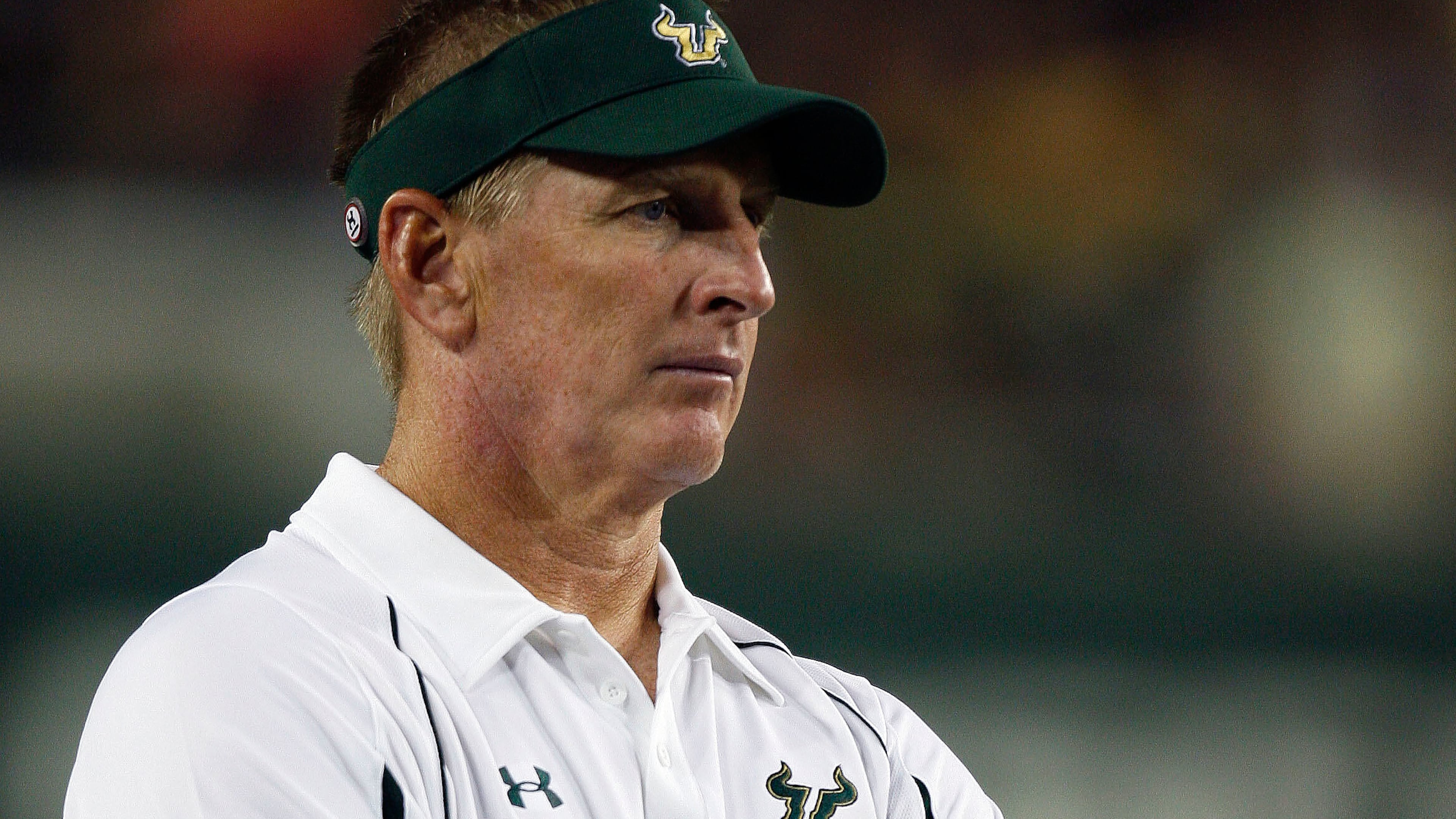 FILE - South Florida head coach Jim Leavitt watches his team play Charleston Southern during a NCAA college football game in Tampa, Fla., Sept. 19, 2009. (AP Photo/Chris O'Meara, File)