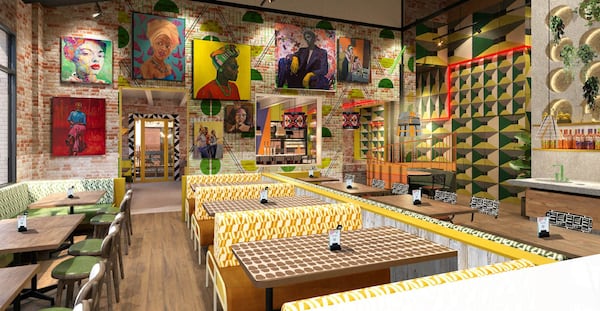 This rendering shows the inside of the newest location of South African chicken chain Nando's Peri-Peri, which will open in Krog Street Market on June 9. (Courtesy of Fusion Design & Architecture)