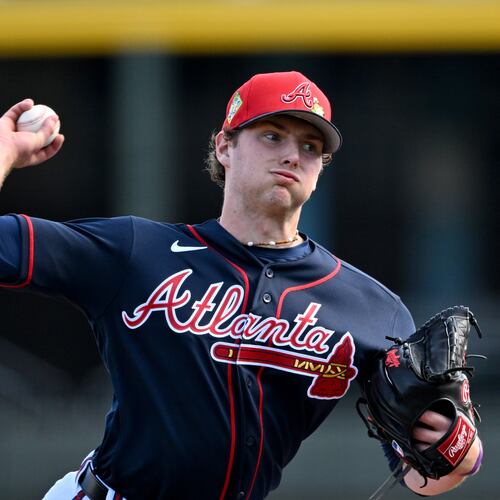 Atlanta Braves pitcher JR Ritchie throws a live batting practice session during spring training workouts at CoolToday Park, in North Port, Fla., Thursday, Feb. 12, 2026. (Hyosub Shin/AJC)