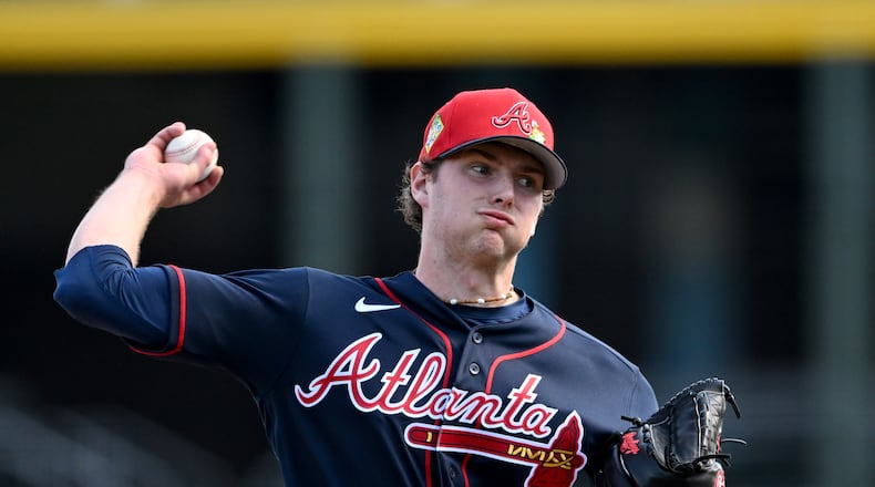 Atlanta Braves pitcher JR Ritchie throws a live batting practice session during spring training workouts at CoolToday Park, in North Port, Fla., Thursday, Feb. 12, 2026. (Hyosub Shin/AJC)