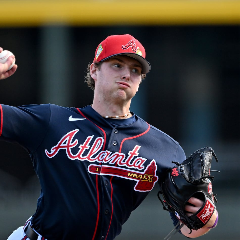 Atlanta Braves pitcher JR Ritchie throws a live batting practice session during spring training workouts at CoolToday Park, Thursday, Feb. 12, 2026, in North Port, Fla. (Hyosub Shin/AJC)