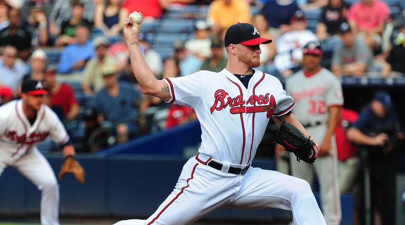ATLANTA, GA - JUNE 30: Shelby Miller #17 of the Atlanta Braves throws a first inning pitch against the Washington Nationals at Turner Field on June 30, 2015 in Atlanta, Georgia. (Photo by Scott Cunningham/Getty Images)