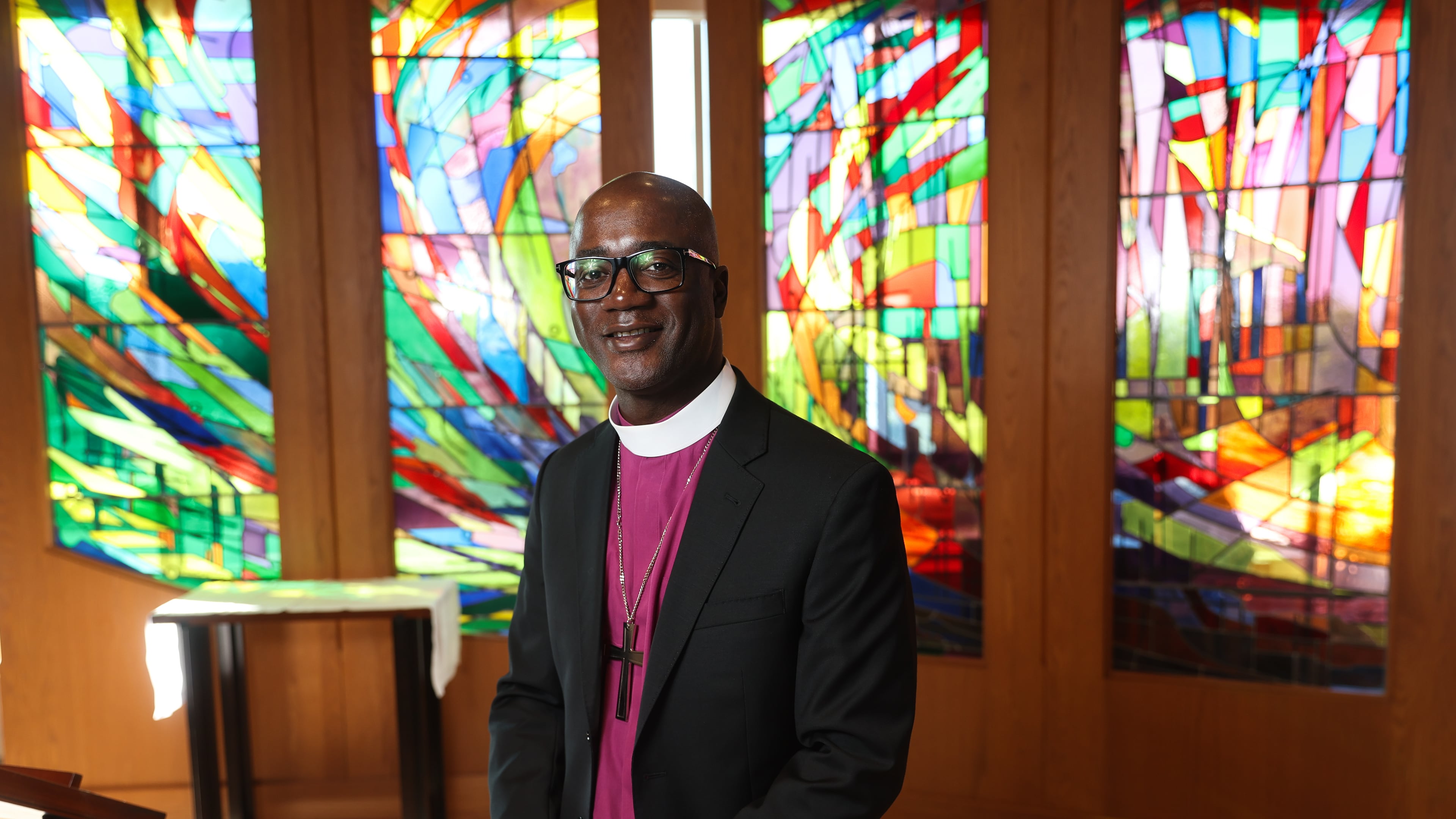 Bishop Yehiel Curry, who was recently elected as the first Black presiding bishop of the Evangelical Lutheran Church in America (ELCA), poses for a photo, Friday, Sept. 26, 2025, in Chicago. (AP Photo/Talia Sprague)