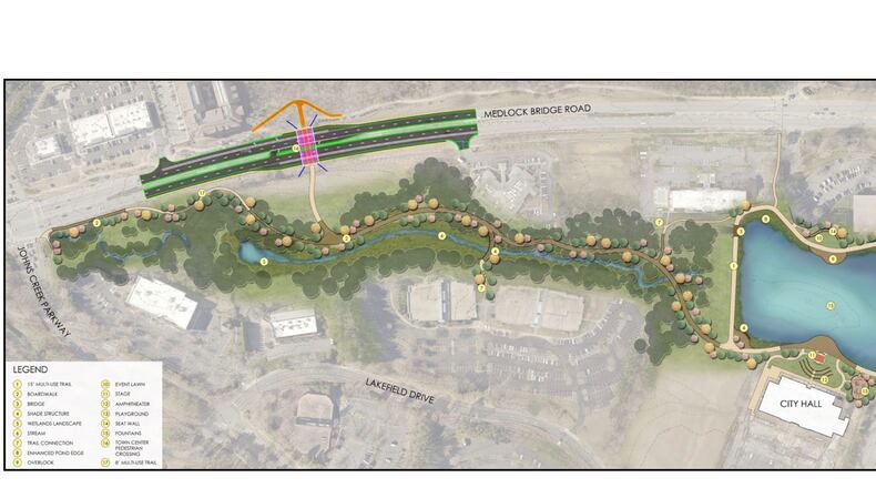 This conceptual rendering indicates how a pedestrian crossing will connect under Medlock Bridge Road into Creekside Park in Johns Creek. COURTESY CITY OF JOHNS CREEK