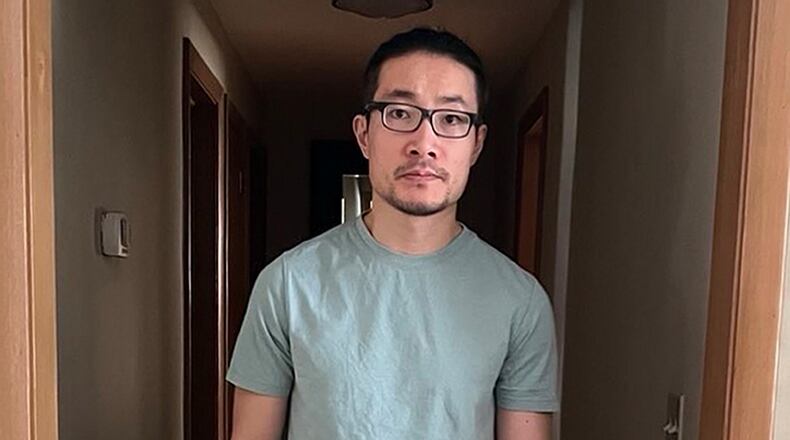 Chinese national Guan Heng, 38, shown, Wednesday, Feb. 4, 2025 in Binghamton, New York, has been released from federal detention, nearly one week after an immigration court granted him asylum because the court ruled the man had a well-founded fear of persecution if sent back to China after exposing human rights abuses there. (AP Photo/Luo Yun)