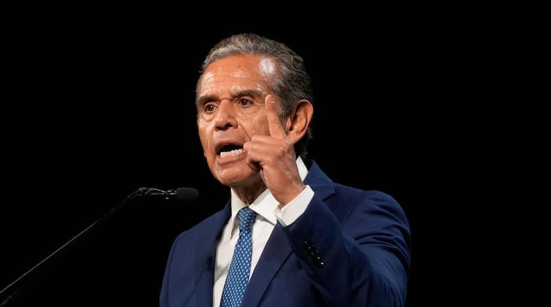 FILE - California gubernatorial candidate Antonio Villaraigosa speaks at the 2026 California Democratic Party State Convention in San Francisco, Feb. 21, 2026. (AP Photo/Jeff Chiu, File)