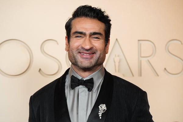 Kumail Nanjiani arrives at the Oscars on March 15, 2026, at the Dolby Theatre in Los Angeles. (Jordan Strauss/Invision/AP)