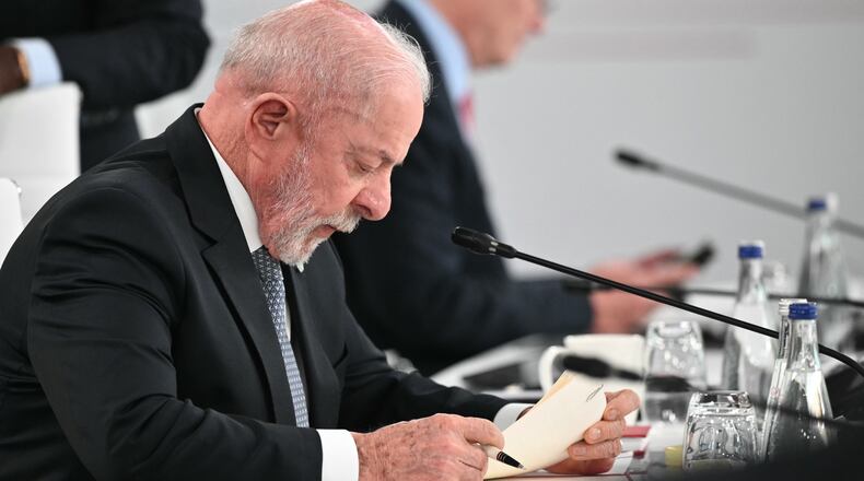 Brazil's President Luiz Inacio Lula da Silva attends a working session at the G7 summit, in Evian-les-Bains, France, Wednesday, June 17, 2026. (Mandel Ngan/Pool Photo via AP)