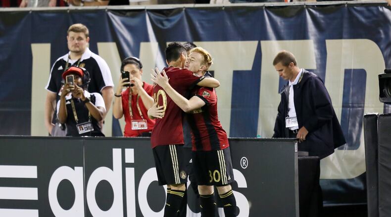 ATLANTA, GA - MAY 20, 2017. Atlanta United midfielder Miguel Almiron was subtitude by Atlanta born Andrew Carleton and the fans pay respect with a standing ovation.