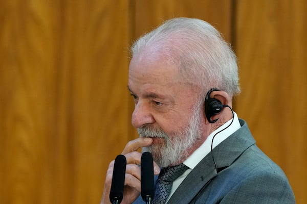 Brazil's President Luiz Inacio Lula da Silva attends an event at the Planalto presidential palace in Brasilia, Brazil, Wednesday, July 9, 2025. (AP Photo/Eraldo Peres)