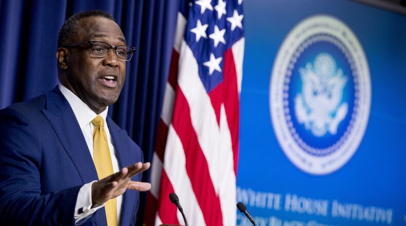 White House Initiative on Historically Black Colleges and Universities incoming Executive Director Johnathan Holifield speaks during the White House Summit on Historically Black Colleges and Universities at the White House complex, Monday, Sept. 18, 2017, in Washington. (AP Photo/Andrew Harnik)