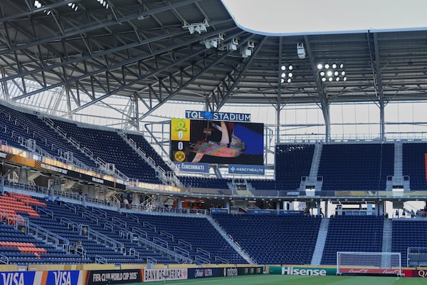 A generl view of the TQL Stadium is seen before the Club World Cup Group F soccer match between Mamelodi Sundowns and Borussia Dortmund in Cincinnati, Saturday, June 21, 2025. (AP Photo/Jeff Dean)