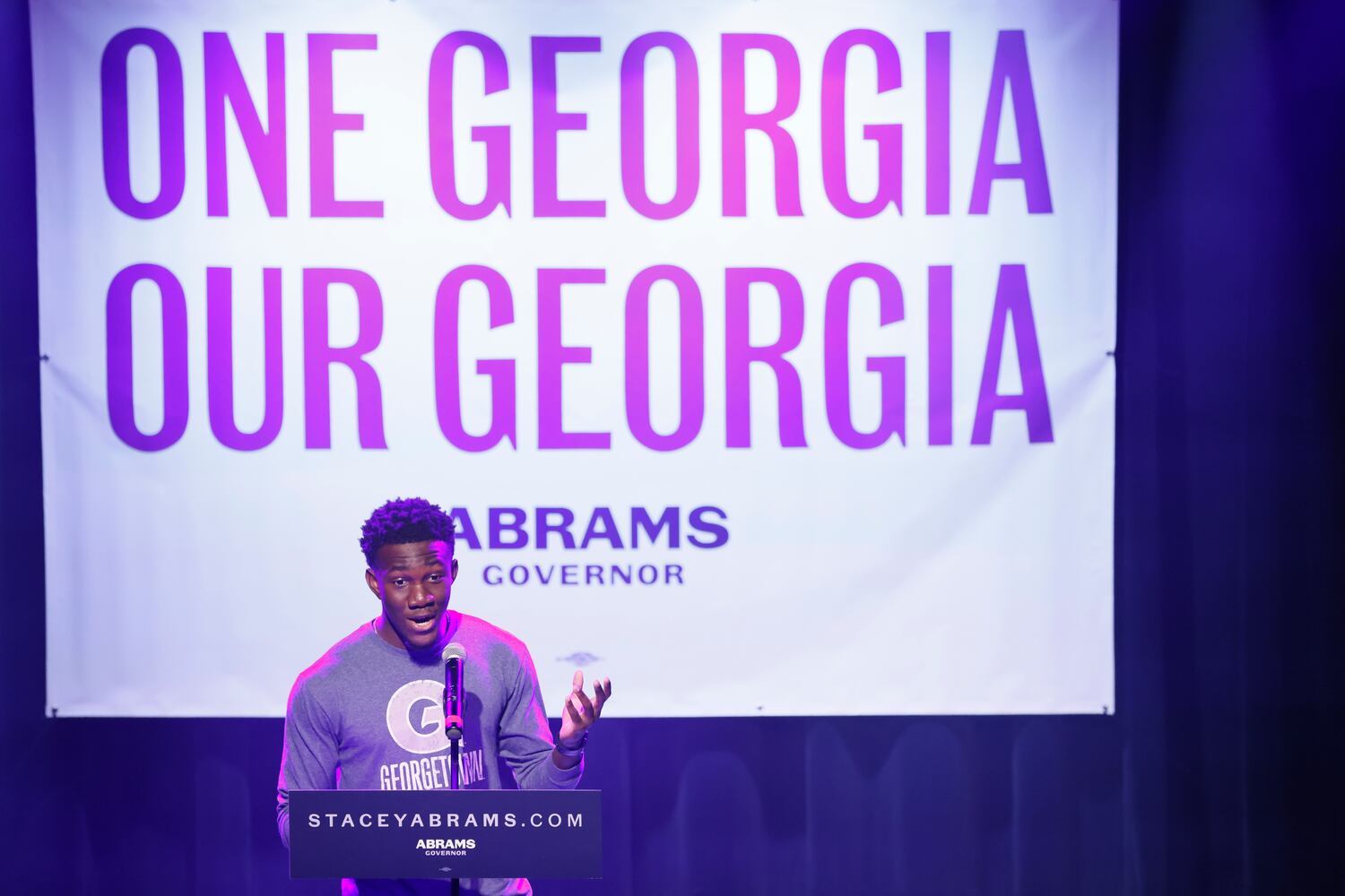 Therrell  High School valedictorian Daniel Hermonstine, speaks during the One Georgia Our Georgia Stacey Abrams campaign event. The vent was dedicated to young scholars to promote the vote at Terminal West on Monday, June 6, 2022.Miguel Martinez / miguel.martinezjimenez@ajc.com