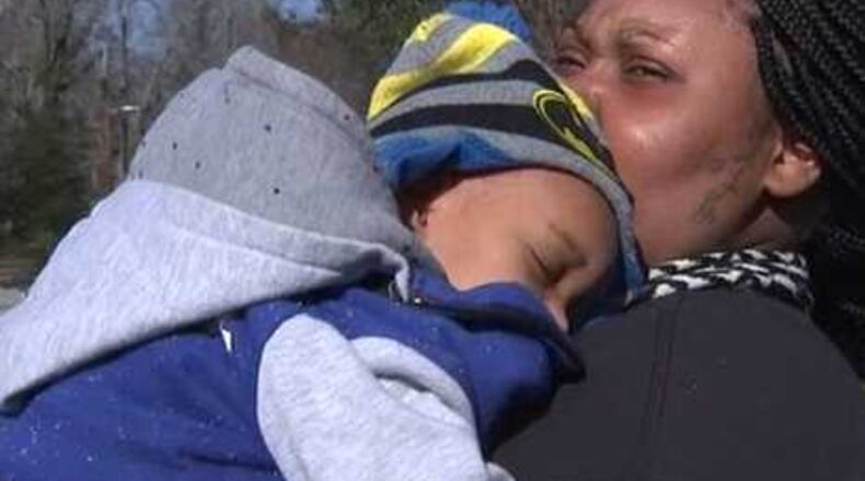 Brittany Jackson with son Nolan after the boy was allegedly kidnapped and then rescued by DeKalb County police.