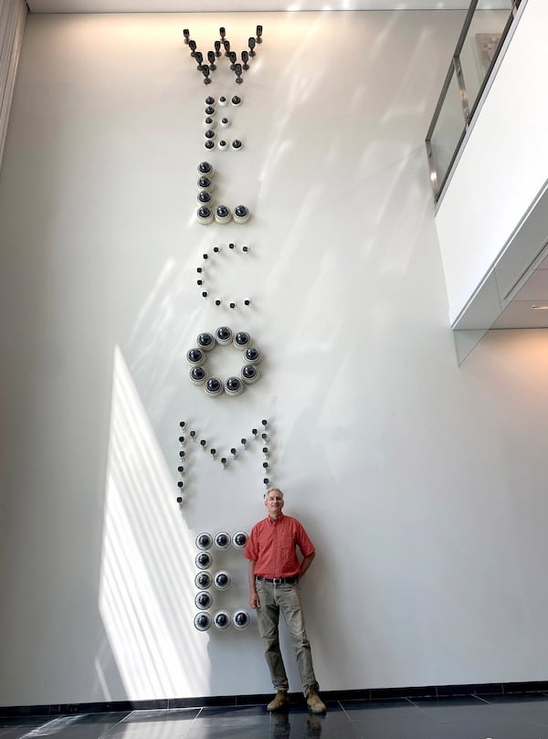 "Welcome," by Atlanta artist Gregor Turk, comprises 77 surveillance cameras that spell out the word as a tongue-in-cheek message about the predominance of surveillance in Atlanta. (Courtesy of Gregor Turk)
